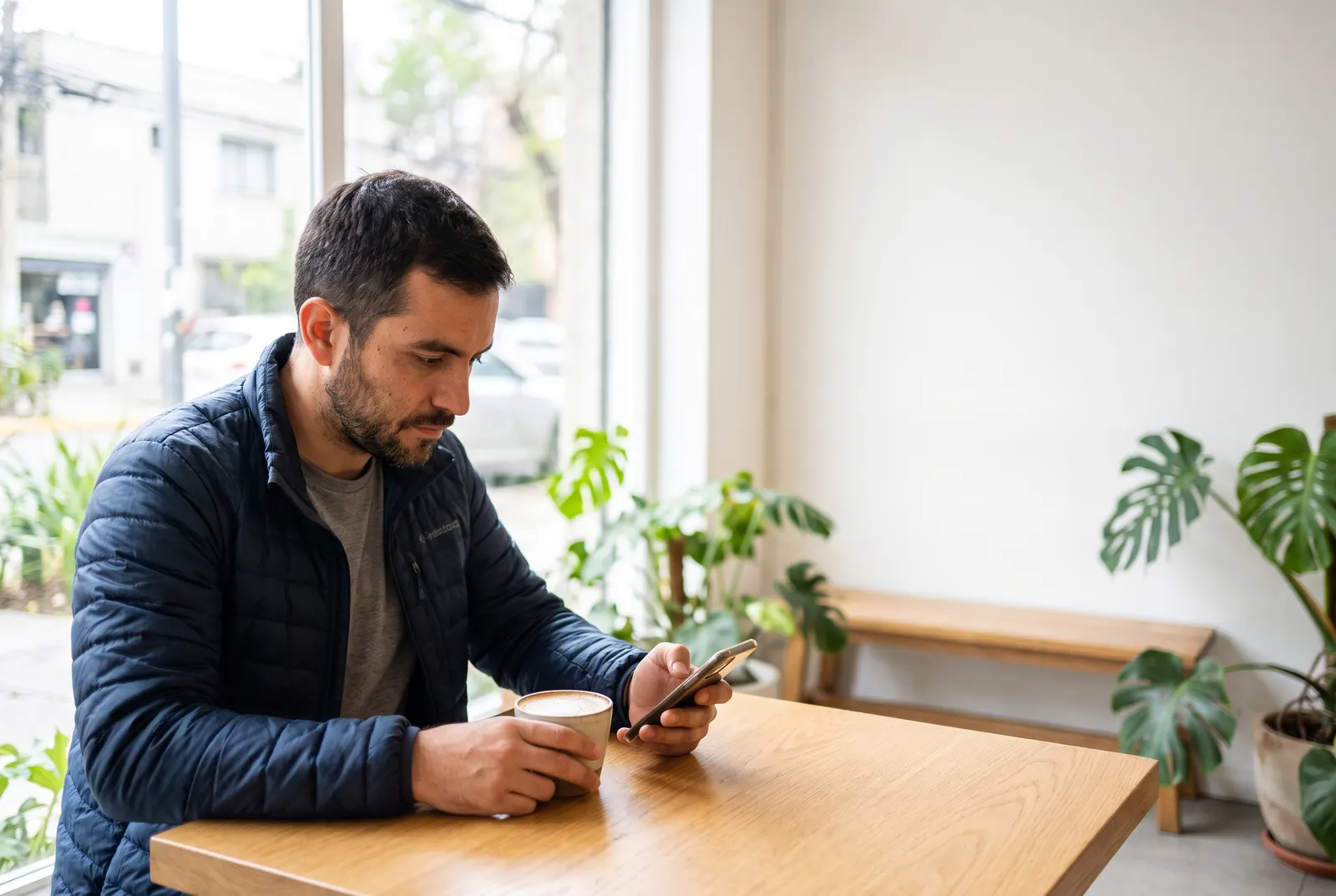 Dueño de dos minimarkets revisa en el celular las ventas del día de sus locales