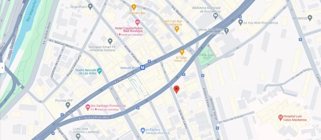Mapa con la ubicación de la nueva oficina de Prixus en Providencia